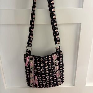 Quilted Black & Pink Elephant Crossbody Bag